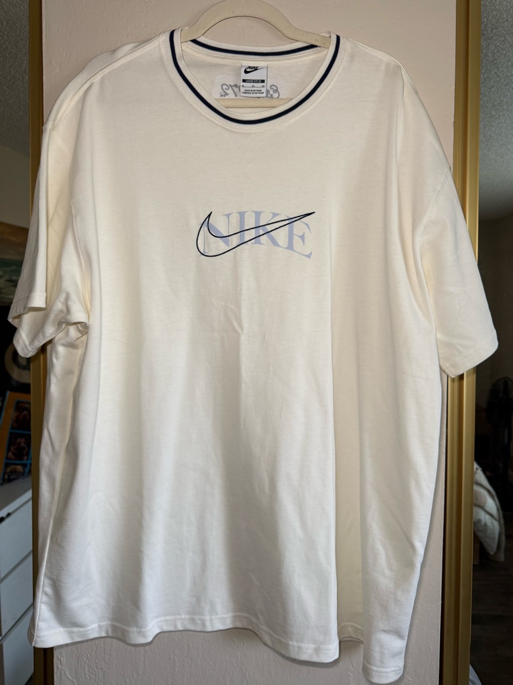 Nike Cream Short-Sleeve Tee with Navy/balck Logo